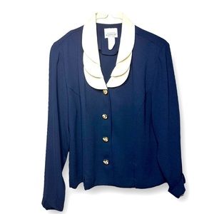 VINTAGE Brownstone Studio Ruffle Collar Blazer - Sz 14 - Sleeves Need Hemming!